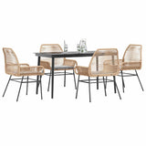 5 Piece Garden Dining Set with Cushions Brown Poly Rattan Glass