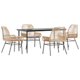 5 Piece Garden Dining Set with Cushions Brown Poly Rattan Glass - Front View