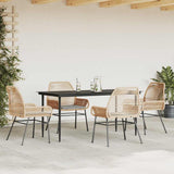 5 Piece Garden Dining Set with Cushions Brown Poly Rattan Glass - Side View