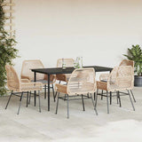 7 Piece Garden Dining Set with Cushions Brown Poly Rattan Glass