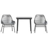 3 Piece Garden Dining Set with Cushions Grey Poly Rattan Glass