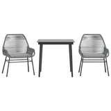 3 Piece Garden Dining Set with Cushions Grey Poly Rattan Glass - Front View