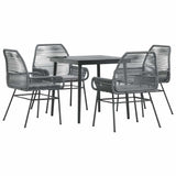 5 Piece Garden Dining Set with Cushions Grey Poly Rattan Glass - Front View