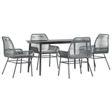 5 Piece Garden Dining Set with Cushions Grey Poly Rattan Glass