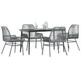5 Piece Garden Dining Set with Cushions Grey Poly Rattan Glass