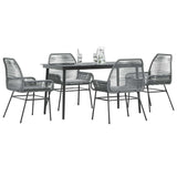 5 Piece Garden Dining Set with Cushions Grey Poly Rattan Glass