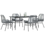 5 Piece Garden Dining Set with Cushions Grey Poly Rattan Glass
