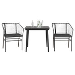 3 Piece Garden Dining Set with Cushions Black Poly Rattan Glass