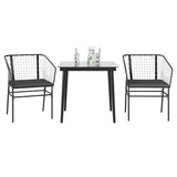 3 Piece Garden Dining Set with Cushions Black Poly Rattan Glass