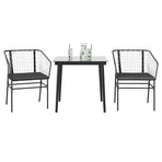 3 Piece Garden Dining Set with Cushions Black Poly Rattan Glass