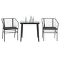 3 Piece Garden Dining Set with Cushions Black Poly Rattan Glass