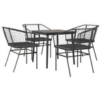 5 Piece Garden Dining Set with Cushions Black Poly Rattan Glass