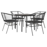 5 Piece Garden Dining Set with Cushions Black Poly Rattan Glass - Front View