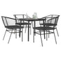 5 Piece Garden Dining Set with Cushions Black Poly Rattan Glass