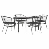 5 Piece Garden Dining Set with Cushions Black Poly Rattan Glass - Front View