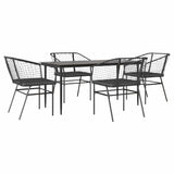5 Piece Garden Dining Set with Cushions Black Poly Rattan Glass - Front View