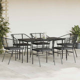7 Piece Garden Dining Set with Cushions Black Poly Rattan Glass - Side View