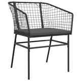 7 Piece Garden Dining Set with Cushions Black Poly Rattan Glass