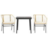 3 Piece Garden Dining Set with Cushions Brown Poly Rattan Glass - Front View