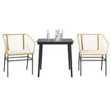 3 Piece Garden Dining Set with Cushions Brown Poly Rattan Glass