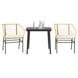 3 Piece Garden Dining Set with Cushions Brown Poly Rattan Glass