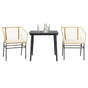 3 Piece Garden Dining Set with Cushions Brown Poly Rattan Glass