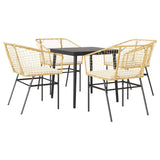 5 Piece Garden Dining Set with Cushions Brown Poly Rattan Glass - Front View