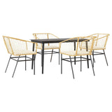 5 Piece Garden Dining Set with Cushions Brown Poly Rattan Glass - Front View