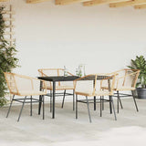 5 Piece Garden Dining Set with Cushions Brown Poly Rattan Glass - Side View