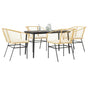 5 Piece Garden Dining Set with Cushions Brown Poly Rattan Glass