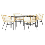 5 Piece Garden Dining Set with Cushions Brown Poly Rattan Glass - Front View