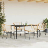 5 Piece Garden Dining Set with Cushions Brown Poly Rattan Glass - Side View