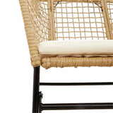 5 Piece Garden Dining Set with Cushions Brown Poly Rattan Glass - Low Angle