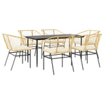 7 Piece Garden Dining Set with Cushions Brown Poly Rattan Glass