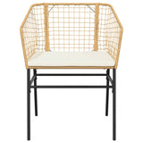 7 Piece Garden Dining Set with Cushions Brown Poly Rattan Glass