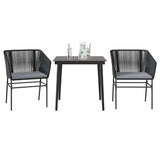 3 Piece Garden Dining Set with Cushions Black Poly Rattan Glass