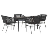 5 Piece Garden Dining Set with Cushions Black Poly Rattan Glass - Front View