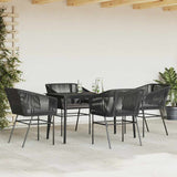 5 Piece Garden Dining Set with Cushions Black Poly Rattan Glass - Side View