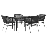 5 Piece Garden Dining Set with Cushions Black Poly Rattan Glass - Front View