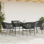5 Piece Garden Dining Set with Cushions Black Poly Rattan Glass