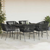 7 Piece Garden Dining Set with Cushions Black Poly Rattan Glass - Side View