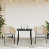 3 Piece Garden Dining Set with Cushions Brown Poly Rattan Glass - Side View