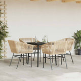 5 Piece Garden Dining Set with Cushions Brown Poly Rattan Glass