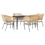 5 Piece Garden Dining Set with Cushions Brown Poly Rattan Glass - Front View