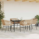5 Piece Garden Dining Set with Cushions Brown Poly Rattan Glass - Side View