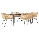5 Piece Garden Dining Set with Cushions Brown Poly Rattan Glass - Front View
