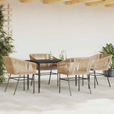 5 Piece Garden Dining Set with Cushions Brown Poly Rattan Glass - Side View