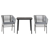 3 Piece Garden Dining Set with Cushions Grey Poly Rattan Glass