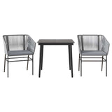 3 Piece Garden Dining Set with Cushions Grey Poly Rattan Glass - Front View