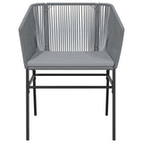 3 Piece Garden Dining Set with Cushions Grey Poly Rattan Glass